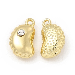 Golden Alloy Pendants, with Rhinestone, Dumplings Charm, Golden, 14x8x4.5mm, Hole: 1.2mm