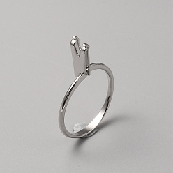 Platinum Aluminium Alloy Finger Rings Components, 4 Prong Ring Settings, Platinum, US Size 9(18.9mm)