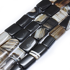 Черный Натуральные полосатые агатовые / полосатые агатовые бусинки, окрашенная и подогревом, прямоугольные, чёрные, 25~27x16~20x5~7 мм, отверстие : 2.5~3 мм, около 15 шт / нитка, 14.9 дюйм ~ 15.1 дюйм (38~38.5 см)