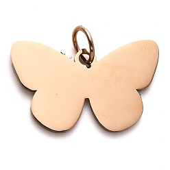 Розовое Золото 304 подвески из нержавеющей стали для штамповки заготовок, с целью перехода в кольце, очарование бабочки, розовое золото , 18.5x29.5x1.5 мм, отверстие : 6 мм
