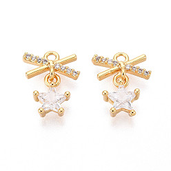 Звезда Латунные микро проложить кубического циркония прелести, реальный 18 k позолоченный, звезда, 13.5x10.5x3 мм, отверстие : 1.4 мм