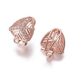 Розовое Золото Латунные серьги-гвоздики из циркония, французские серьги-клипсы, с петлей, треугольные, прозрачные, розовое золото , 18x15x12 мм, отверстия : 1.8 mm и 2 мм, штифты : 0.7 мм