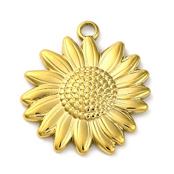 Настоящее золото 18K Ионное покрытие (ip) 304 подвески из нержавеющей стали, очарование подсолнуха, реальный 18 k позолоченный, 19.5x17.5x2.5 мм, отверстие : 1.6 мм