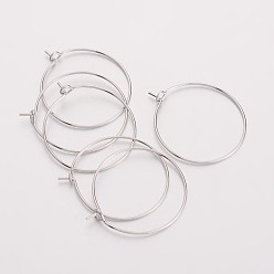 Platinum Brass Wine Glass Charm Rings, Hoop Earrings Findings, Nickel Free, Platinum, 25x0.8mm, 20 Gauge