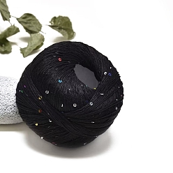 Черный Хлопковые волокна пряжа для вязания с пайетками, для одежды шарфы свитера шали шапки, чёрные, 1 мм