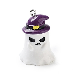 Ghost Подвески из запекаемой смолы на тему хэллоуина, с эмалированными и платиновыми петлями из нержавеющей стали, призрак, 33x22.5x22 мм, отверстие : 2 мм