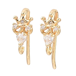 Настоящее золото 18K Серьги-крючки с короной из латунных микрокристаллов с прозрачными кубическими циркониями, долговечный, без никеля , с петлей, реальный 18 k позолоченный, 13x6x8 мм, отверстие : 1.2 мм, штифты : 1 мм