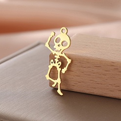 Настоящее золото 18K Шкентели нержавеющей стали, скелет, реальный 18 k позолоченный, 28x13 мм