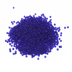 Dark Blue 12/0 Grade A Round Glass Seed Beads, Transparent Frosted Style, Dark Blue, 2x1.5mm, Hole: 0.8mm, 30000pcs/bag