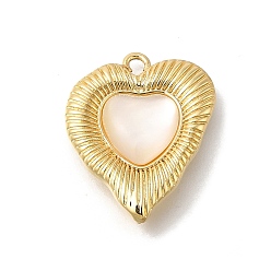 Настоящее золото 14K Подвески из латуни с натуральными белыми ракушками, сердце прелести, реальный 14 k позолоченный, 20x16x6 мм, отверстия : 1.5 mm и 1.2 мм
