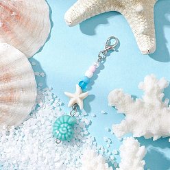 Others Handmade Porcelain Pendant Decorations, with Synthetic Turquoise Starfish and Acrylic & ABS Plastic Beads, Conch, 68mm