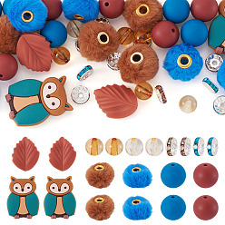 Mixed Color 44Pcs DIY Findings Kits, Includ  Food Grade Eco-Friendly Silicone Beads, Acrylic Beads, Iron Rhinestone Spacer Beads, Imitation Rabbit Hair European Beads, Mixed Color, 34x26x8mm, Hole: 2mm