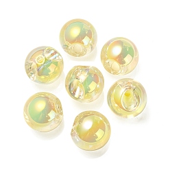 Gelb Transparente UV-Beschichtung regenbogenschillernde europäische Acrylperlen, Perle in Perlen, Großloch perlen, Runde, Gelb, 17.5x17.5 mm, Bohrung: 4.5 mm