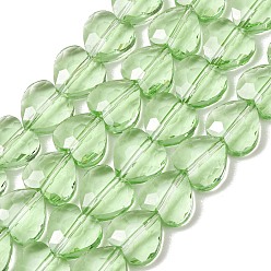 Light Green Transparent Glass Beads Strands, Heart, Faceted, Light Green, 10x10x4.5mm, Hole: 1mm, about 70pcs/strand, 25.83''(65.6cm)
