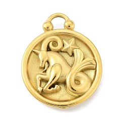 Козерог Настоящие 18позолоченные тона 304 из нержавеющей стали, плоский круглый с шармом созвездий, Козерог, 20.5x17x3 мм, отверстие : 2.5x2.5 мм
