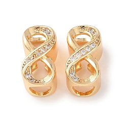 Настоящее золото 18K Латунь микропаве прозрачный кубический цирконий европейский бисер, бусины с большим отверстием, бесконечность, реальный 18 k позолоченный, 15x8x9 мм, отверстие : 5 мм