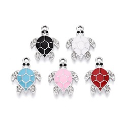 (52) Непрозрачная лаванда Rhinestone сплава и эмали подвески, черепаха, платина, разноцветные, 21x15x2.2 мм, отверстие : 1.6 мм
