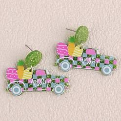Автомобиль Пасхальные акриловые серьги-гвоздики с блестками, платина, автомобиль, 32x40 мм