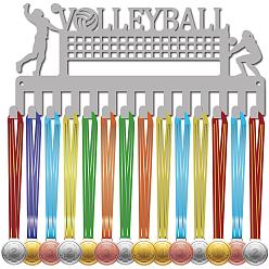 Volleyball Модная железная вешалка для медалей, настенная стойка для дисплея, 14-крючки, с винтами, серебряные, волейбол, 130x290 мм, отверстие : 5 мм