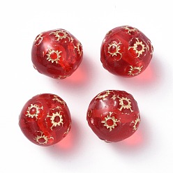 Red Plating Acrylic Beads, Metal Enlaced, Round with Sun Pattern, Red, 16mm, Hole: 1.6mm, about 225pcs/500g