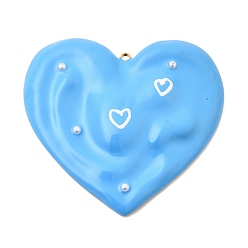 Темно-Голубой 304 из нержавеющей стали большие кулоны, с эмалью, сердце прелести, золотые, глубокое синее небо, 52x56.5x6 мм, отверстие : 2 мм