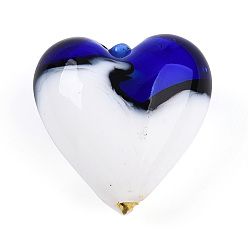 Синий Бусины лэмпворк , сердце, два тона, синие, 19~20.5x20~20.5x11~12.5 мм, отверстие : 1.5~2.5 мм