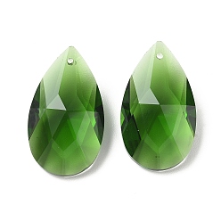 Зеленый Стеклянные подвески, очарование слезы, граненые, зелёные, 38x22x13 мм, отверстие : 1.5 мм