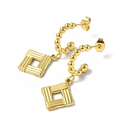 Oro Chapado de iones (ip) 304 aretes colgantes de rombos de acero inoxidable, pendientes de medio aro para mujer, dorado, 33.5 mm, pin: 0.8 mm