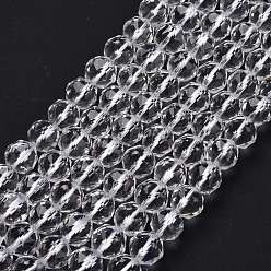 Quartz Crystal Natural Quartz Crystal Beads Strands, Star Cut Round Beads, Faceted, 9.5~10.5x10mm, Hole: 0.9mm, about 39pcs/strand, 15.43 inch(39.2cm)