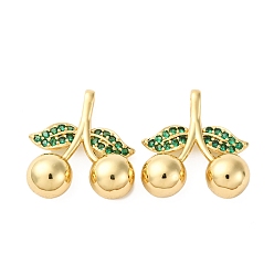 Зеленый Латунные микро проложить кубического циркония подвески, черри прелести, стойки покрытие, долговечный, без кадмия и без свинца, зелёные, 19.5x18x7.5 мм, отверстие : 3x1.6 мм