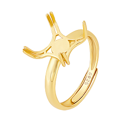 Golden 1Pc Adjustable 925 Sterling Silver Ring Findings, Engagement Solitaire Ring Setting Prong Ring Settings, with S925 Stamp, Golden, US Size 8 1/2(18.5mm), Tray: 11.5x11.5mm