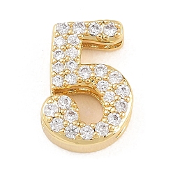 Number Латунные микро проложить кубического циркония подвески, числовые прелести, долгоиграющий, стойки покрытие, без свинца и без кадмия, реальный 18 k позолоченный, 5, 13x9.5x5 мм, отверстие : 10.5x2 мм