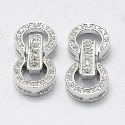 Платина Антикоррозийное покрытие родием 925 застежки для часов из стерлингового серебра с кубическим цирконием, раз по сравнению с застежками, с печатью 925, кольцо, платина, 20x9x4 мм, отверстие : 0.5x4 мм