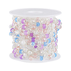 Разноцветный Латунные кабельные цепи, со стеклянным ронделем из бусин, несварные, с катушкой, красочный, 4x8 мм, около 6.56 футов (2 м) / рулон