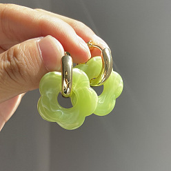 Желто-Зеленый Серьги-кольца из акрила и нержавеющей стали с цветком, золотые, желто-зеленый, 35 мм