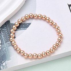 Розовое Золото Латунные круглые бусины эластичные браслеты для мужчин и женщин, стойки покрытие, долговечный, без свинца и без кадмия, розовое золото , 1/4 дюйм (0.6 см), внутренний диаметр: 2-1/8 дюйм (5.4 см)