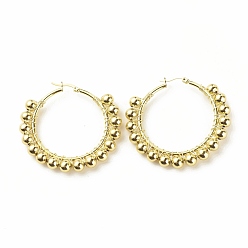 Oro Pendientes de aro grandes de círculo dorado, Pendientes de aro con cuentas redondas para mujer, oro, 48x51x6 mm, pin: 1.4x0.4 mm