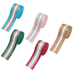 (52) Непрозрачная лаванда 10 ярды 5 цвета филигранная полиэстеровая полосатая лента, плоский, разноцветные, 1-1/2 дюйм (37~38 мм), 2 ярды / цвет