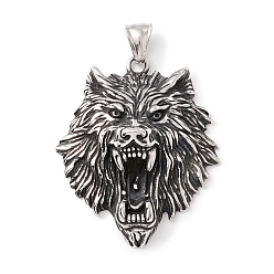 Antique Silver Tibetan Style 304 Stainless Steel Pendants, Tiger, Antique Silver, 47x39x14.5mm, Hole: 8x4mm