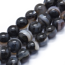 Negro Ágata natural de hebras, teñido y climatizada, rondo, negro, 17~18 mm, agujero: 2~2.5 mm, sobre 24~26 unidades / cadena, 17.3 pulgada ~ 18.5 pulgada (44~47 cm)