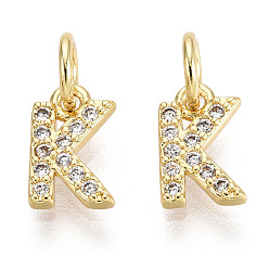 Letter K Подвески из латуни с надписью микро паве и прозрачным кубическим цирконием, без кадмия, без никеля и без свинца, Перейти кольцо, реальный 18 k позолоченный, Письмо K, 8.5x5.5x1.5 мм, Перейти кольцо: 5x0.9 мм, отверстие : 3 мм