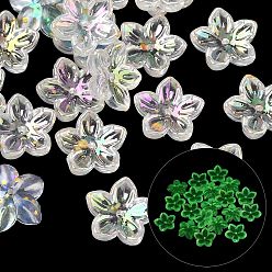 Klar ab Acryl-Perlenkappen, Blume, UV-Beschichtung, Leuchten im Dunkeln, klar ab, 12x12.5x4 mm, Bohrung: 1 mm