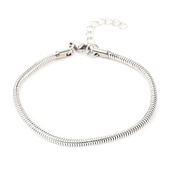 Нержавеющая Сталь Цвет Устойчивые к потускнению унисекс 304 браслеты из нержавеющей стали с круглыми цепочками-змейками, с карабин-лобстерами , цвет нержавеющей стали, 2.5 мм, 7-5/8 дюйм (19.5 см)