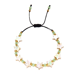 Морская Ракушка Регулируемые нейлоновые нити плетеные браслеты из бисера, с ракушечными бусинами звездные разделительные бусины, цвет морской раковины, 6-1/4~10-1/4 дюйм (16~26 см)