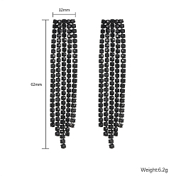 Black 304 Stainless Steel Stud Earrings, Rhinestone Chains Tassel Earrings, Black, 62x12mm