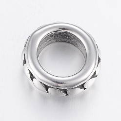 Antique Silver 304 Stainless Steel Beads, Large Hole Beads, Donut with Heart, Antique Silver, 13x5mm, Hole: 8mm