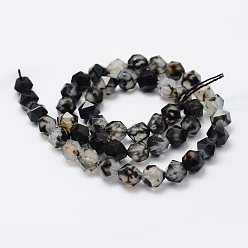 Black Natural Agate Beads Strands, Faceted, Round, Dyed, Black, 8x7mm, Hole: 1.5mm, about 49pcs/strand, 14.9 inch(38cm)
