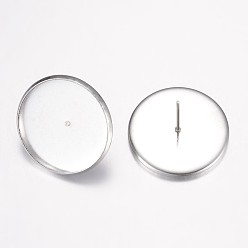 Нержавеющая Сталь Цвет Устойчивы к потускнению 304 серьги-гвоздики из нержавеющей стали, плоско-круглые, цвет нержавеющей стали, 13 мм, штифты : 0.7 мм, лоток : 20 мм