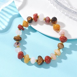 Смешанные камни Браслеты из натуральных смешанных драгоценных камней с бусинами для женщин, самородки, с латунной бисера, золотые, внутренний диаметр: 2.05 дюйм (5.2 см)