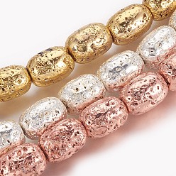 (52) Непрозрачная лаванда Гальванические бусины из натуральной лавы, долговечный, колонка, разноцветные, 14x10~10.5 мм, отверстие : 1 мм, около 28 шт / нитка, 15.55 дюйм (39.5 см)